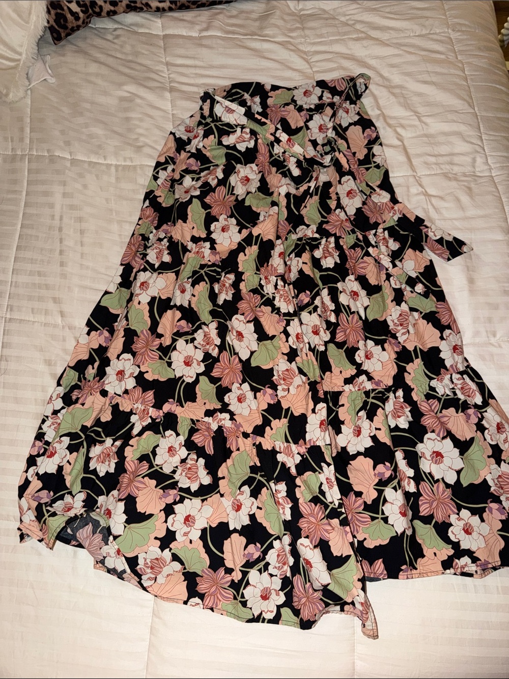 Who What Wear Black Floral Skirt with Pink & Green Accents